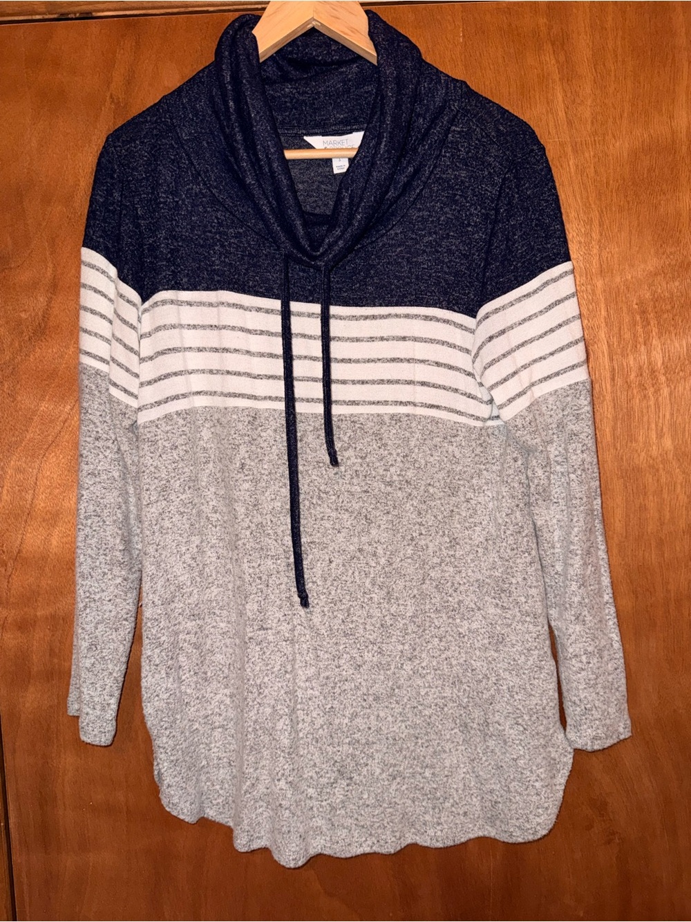 Womens Navy and Gray Cowl Neck Sweater